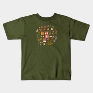 Fall Fox with Flowers Kids T-Shirt